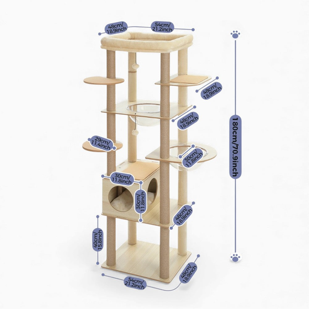 Arbre à Chat XXL 180cm Hamac Bois | Beige | Perchoir Du Chat