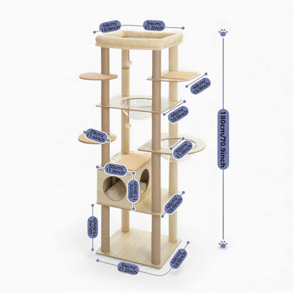 Arbre à Chat XXL 180cm Hamac Bois | Beige | Perchoir Du Chat