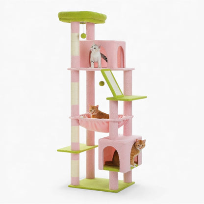Arbre à Chat XXL 180cm Hamac Bois | Rose | Perchoir Du Chat