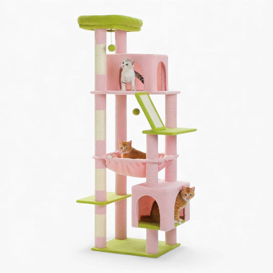 Arbre à Chat XXL 180cm Hamac Bois | Rose | Perchoir Du Chat