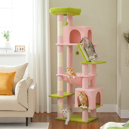 Arbre à Chat XXL 180cm Hamac Bois | Rose | Perchoir Du Chat