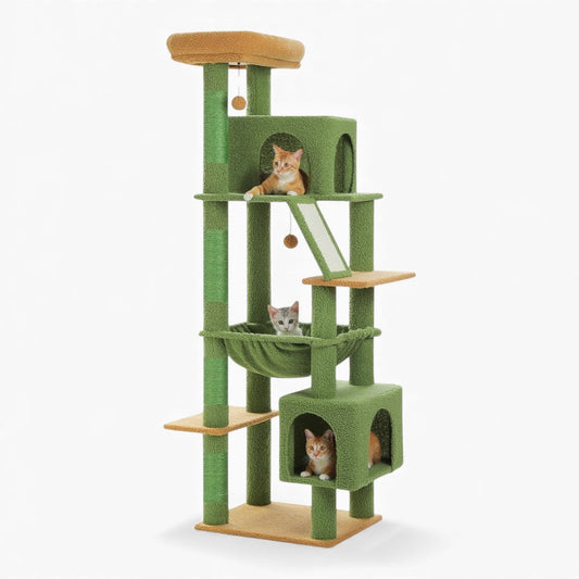 Arbre à Chat XXL 180cm Hamac Bois | Vert | Perchoir Du Chat