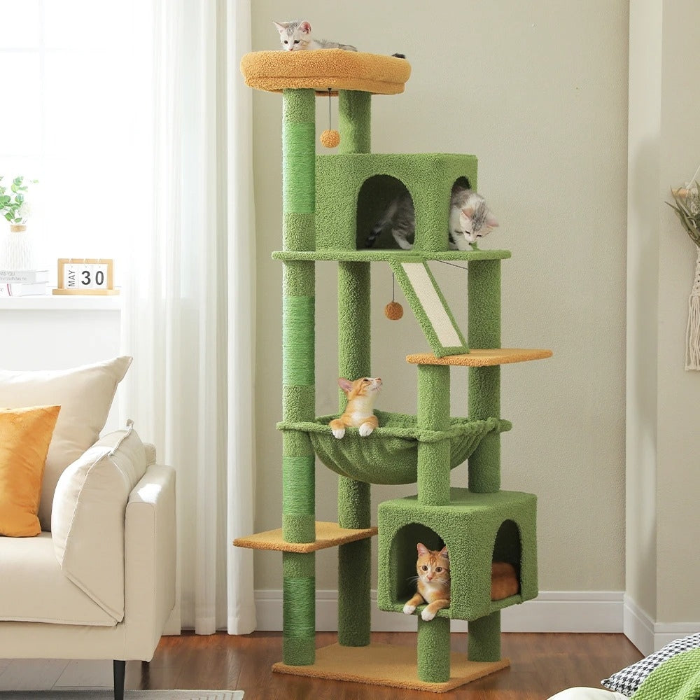 Arbre à Chat XXL 180cm Hamac Bois | Vert | Perchoir Du Chat