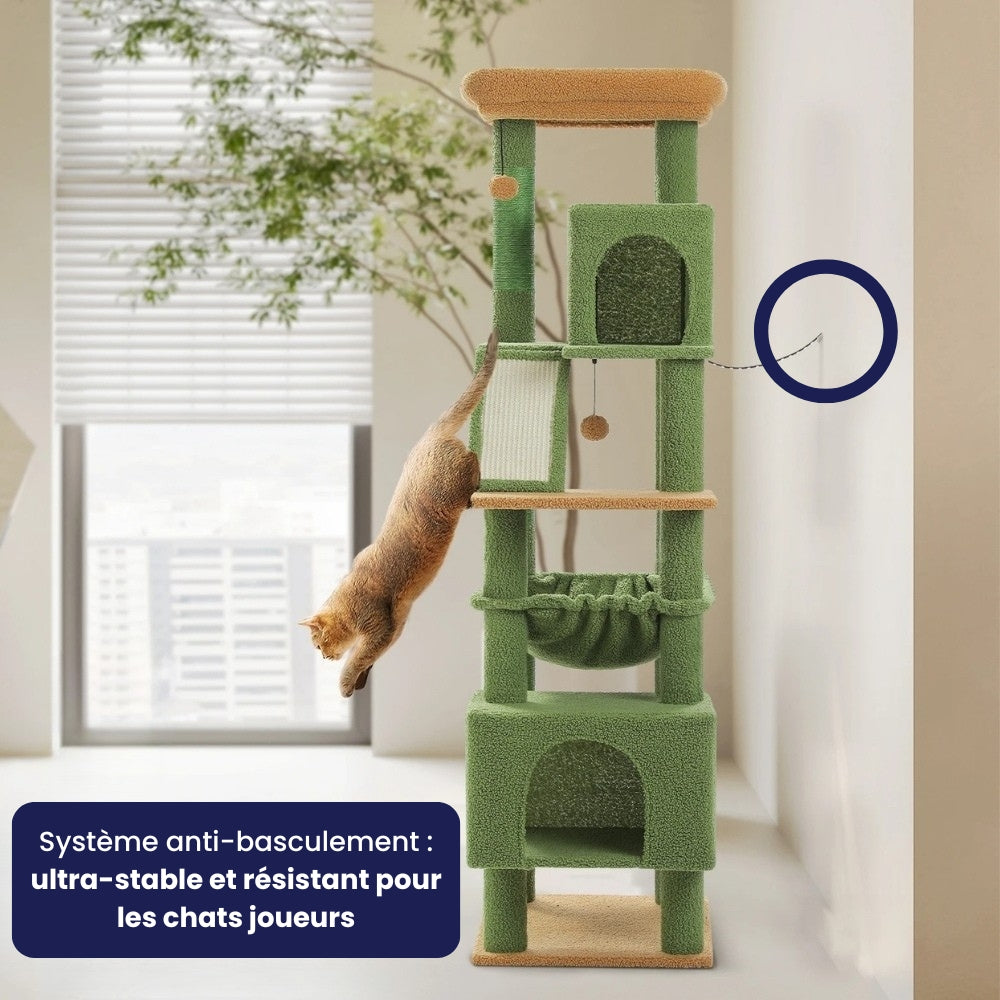 Arbre à Chat XXL 180cm Hamac Bois | Vert | Perchoir Du Chat