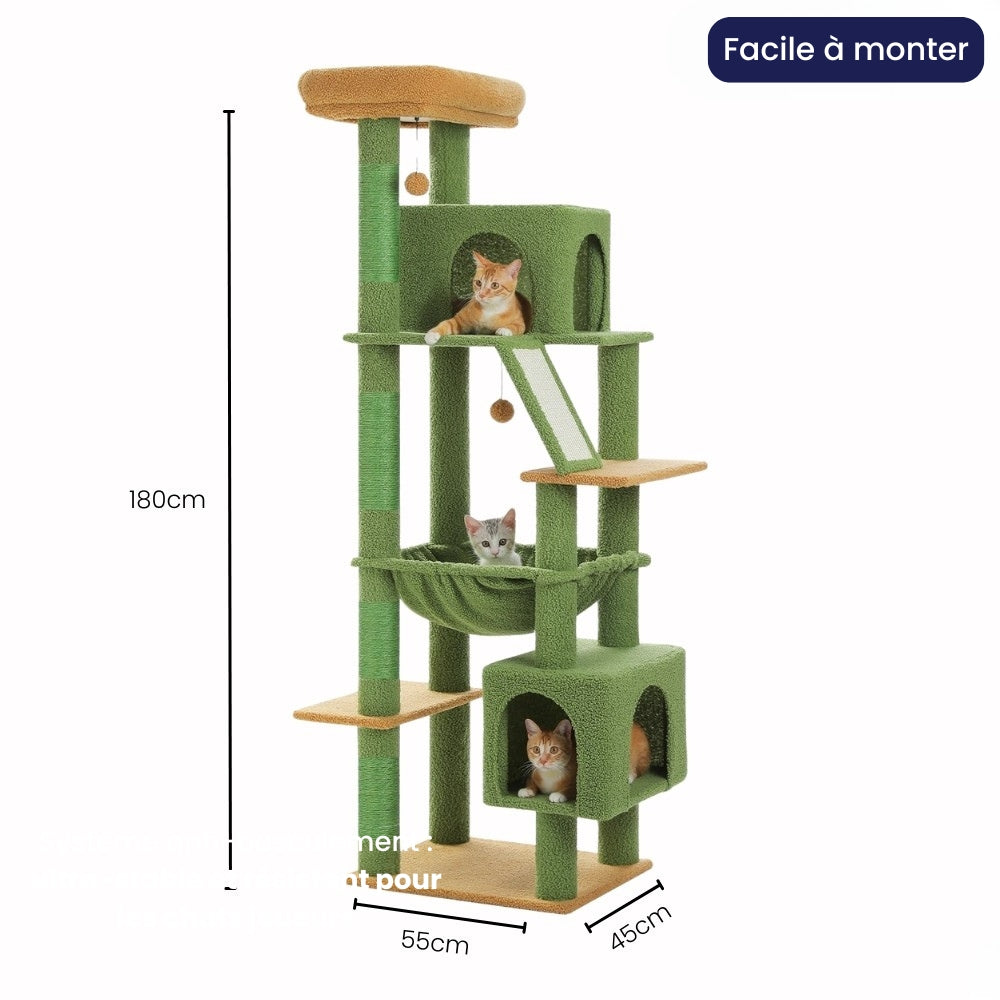 Arbre à Chat XXL 180cm Hamac Bois | Vert | Perchoir Du Chat