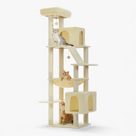 Arbre à Chat XXL 181cm Hamac Bois | Beige | Perchoir Du Chat