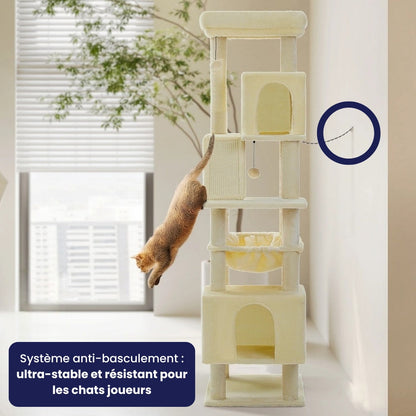 Arbre à Chat XXL 181cm Hamac Bois | Beige | Perchoir Du Chat