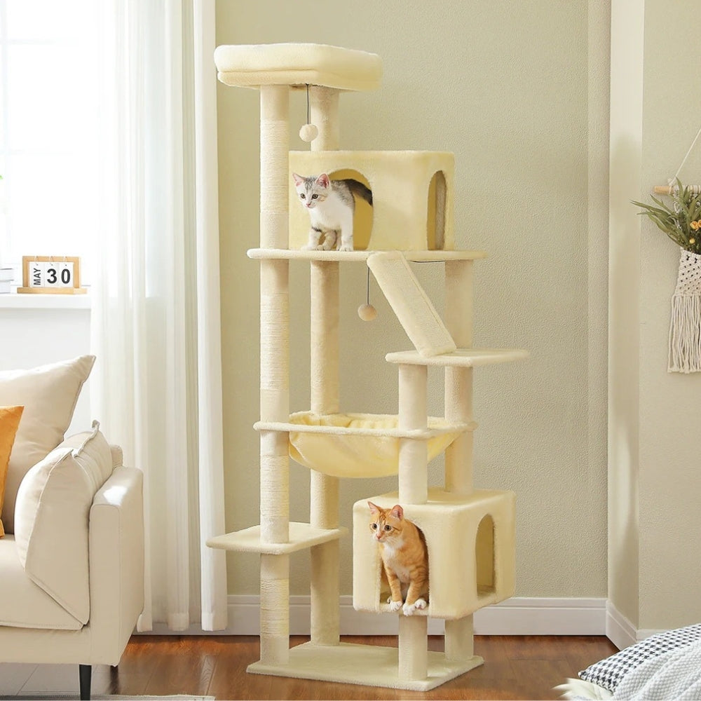Arbre à Chat XXL 181cm Hamac Bois | Beige | Perchoir Du Chat
