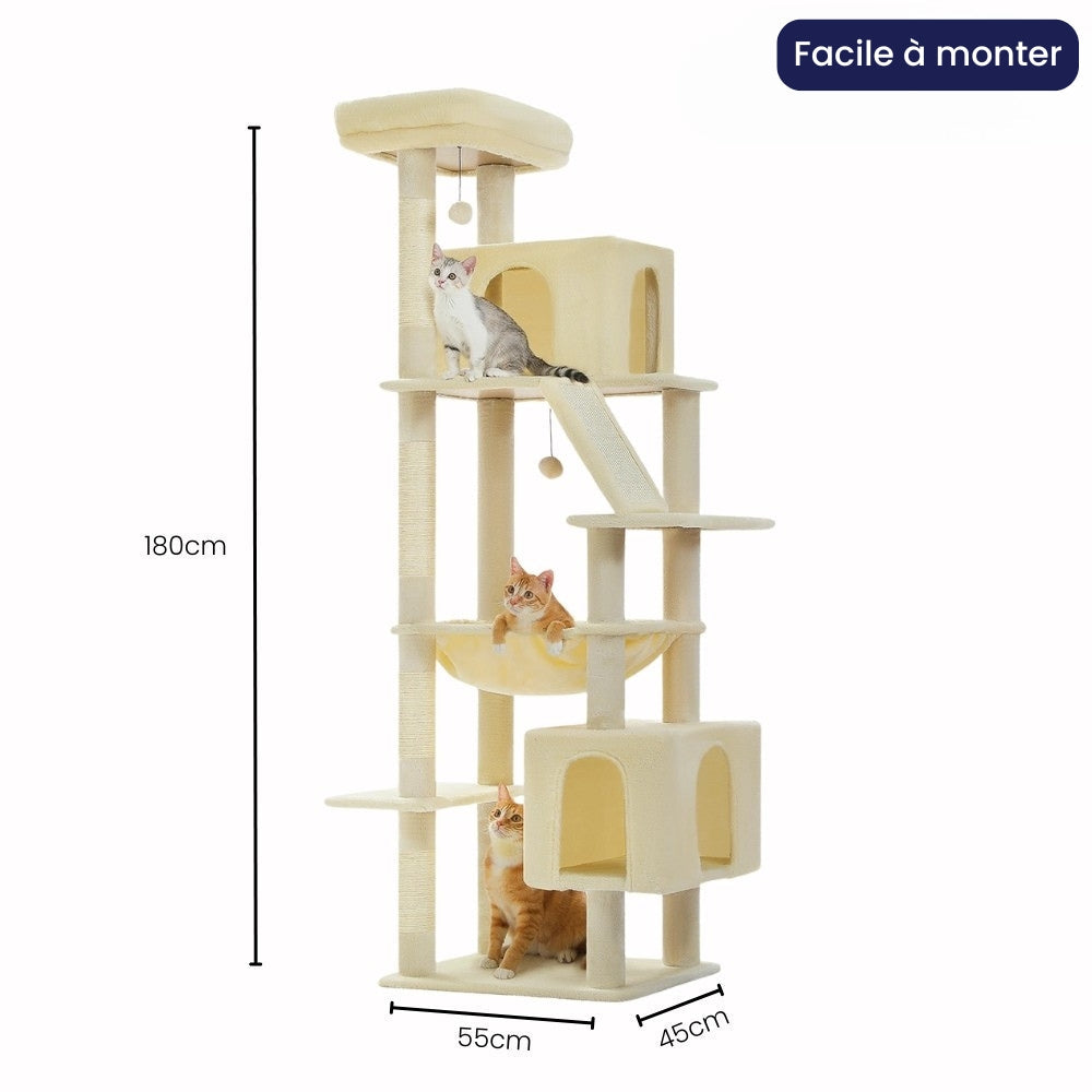 Arbre à Chat XXL 181cm Hamac Bois | Beige | Perchoir Du Chat