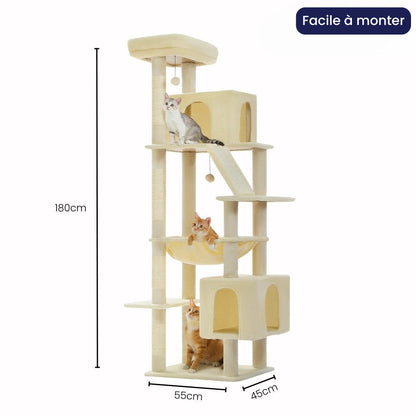 Arbre à Chat XXL 181cm Hamac Bois | Beige | Perchoir Du Chat