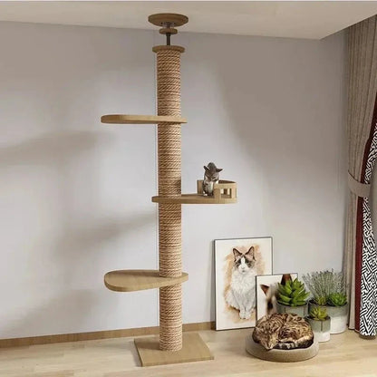 Arbre à Chat XXL Bois Naturel et Griffoir Plafond