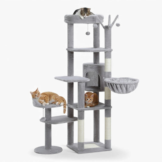 Arbre à Chat XXL Hamac Bois Clair | Design Gris | Perchoir Du Chat