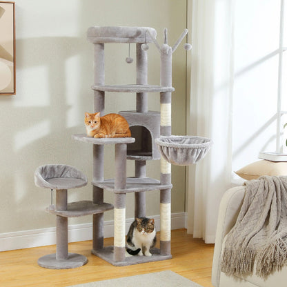 Arbre à Chat XXL Hamac Bois Clair | Design Gris | Perchoir Du Chat