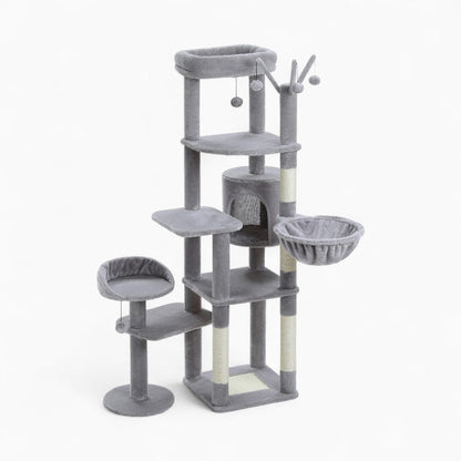Arbre à Chat XXL Hamac Bois Clair | Design Gris | Perchoir Du Chat