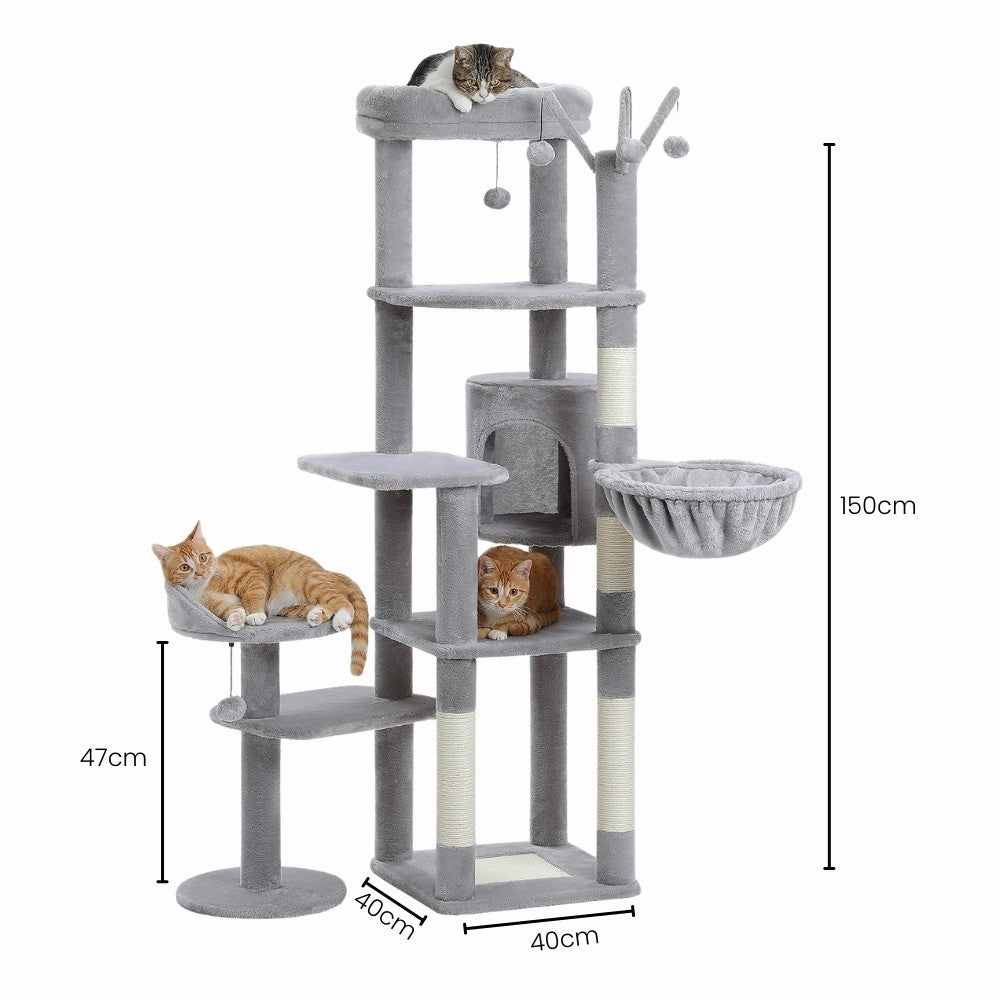 Arbre à Chat XXL Hamac Bois Clair | Design Gris | Perchoir Du Chat