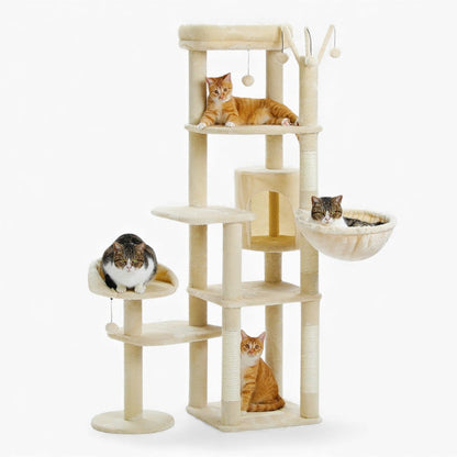 Arbre à Chat XXL Hamac Bois | Design Beige | Perchoir Du Chat