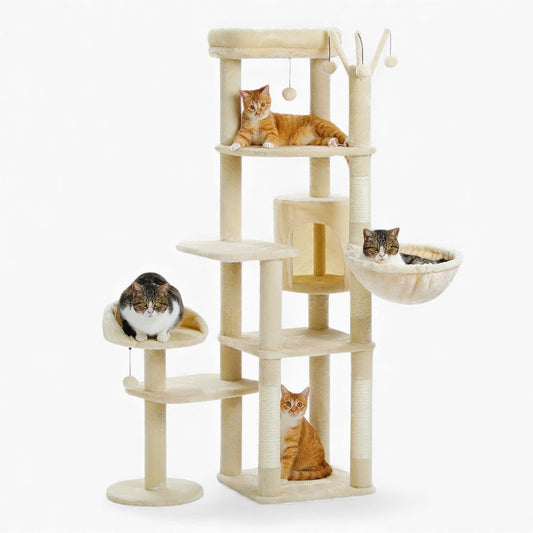 Arbre à Chat XXL Hamac Bois | Design Beige | Perchoir Du Chat