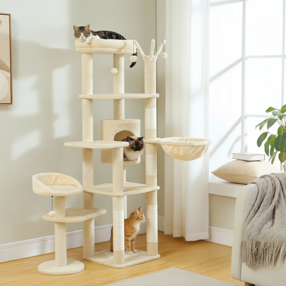 Arbre à Chat XXL Hamac Bois | Design Beige | Perchoir Du Chat