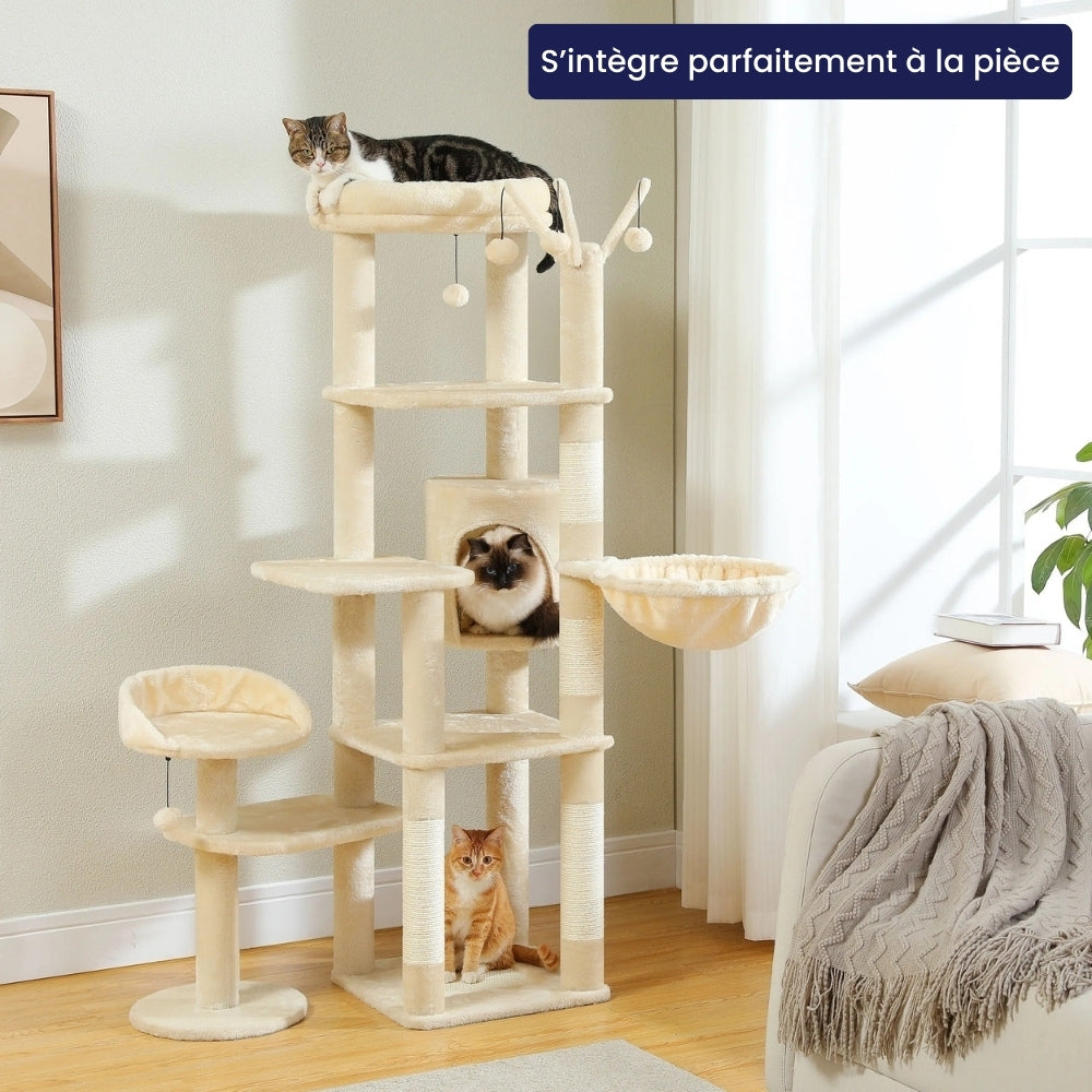 Arbre à Chat XXL Hamac Bois | Design Beige | Perchoir Du Chat