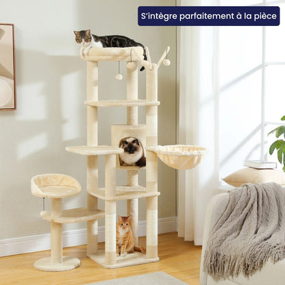 Arbre à Chat XXL Hamac Bois | Design Beige | Perchoir Du Chat