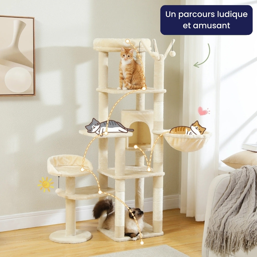 Arbre à Chat XXL Hamac Bois | Design Beige | Perchoir Du Chat