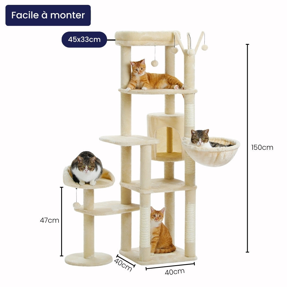 Arbre à Chat XXL Hamac Bois | Design Beige | Perchoir Du Chat