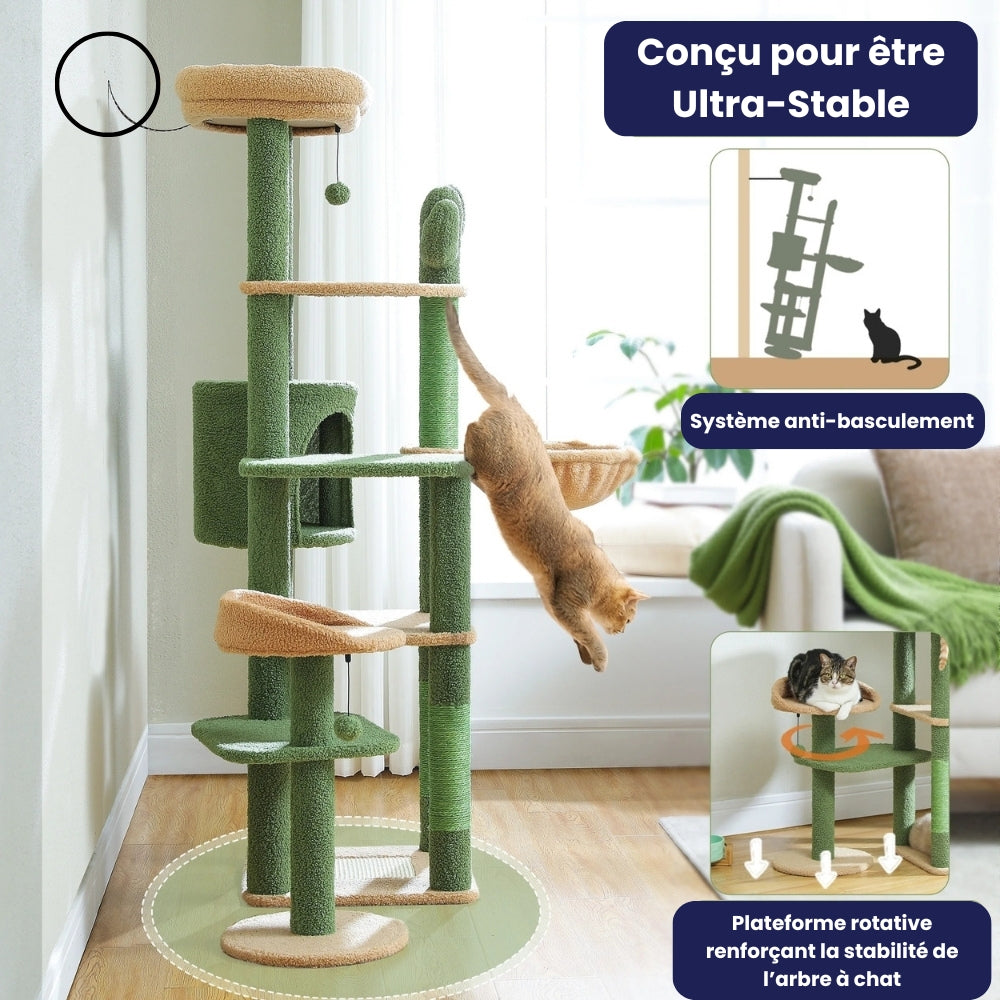 Arbre à Chat XXL Hamac Bois | Design Vert | Perchoir Du Chat