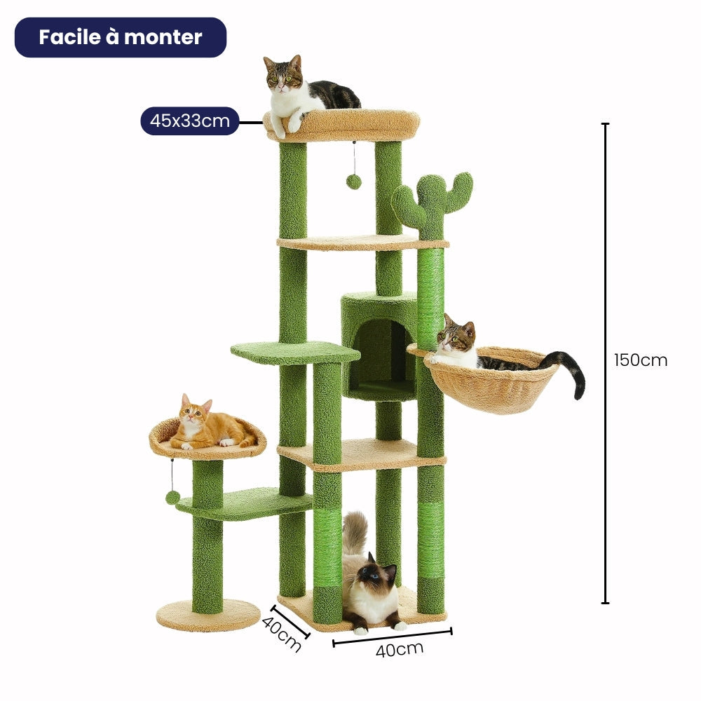 Arbre à Chat XXL Hamac Bois | Design Vert | Perchoir Du Chat