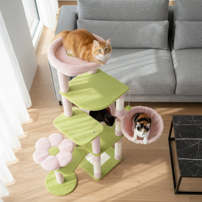 Arbre à Chat XXL Hamac Bois | Design Vert Rose | Perchoir Du Chat