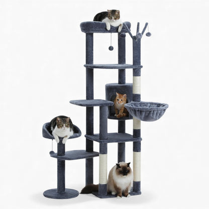 Arbre à Chat XXL Hamac Bois Foncé | Design Gris | Perchoir Du Chat