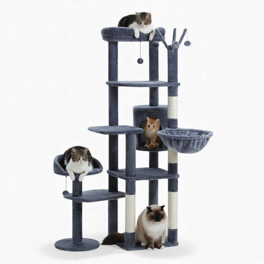 Arbre à Chat XXL Hamac Bois Foncé | Design Gris | Perchoir Du Chat