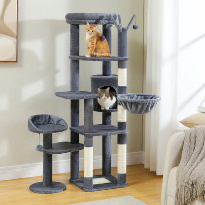 Arbre à Chat XXL Hamac Bois Foncé | Design Gris | Perchoir Du Chat
