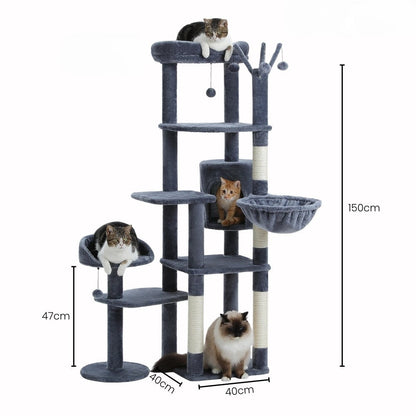 Arbre à Chat XXL Hamac Bois Foncé | Design Gris | Perchoir Du Chat
