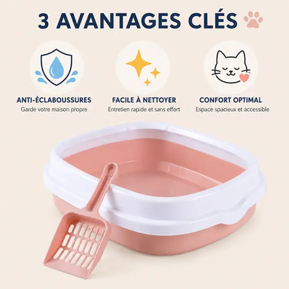 Bac Litière Chat Ouvert - Facile à Nettoyer
