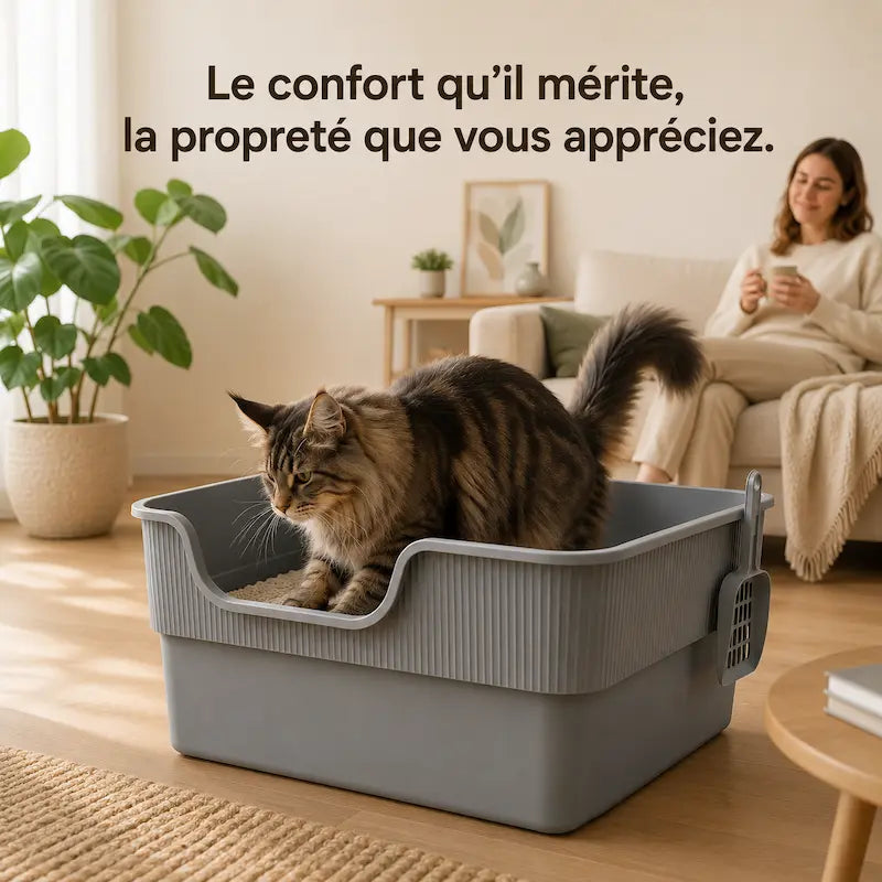 Bac Litière XXL Grand Chat - Confort et Propreté