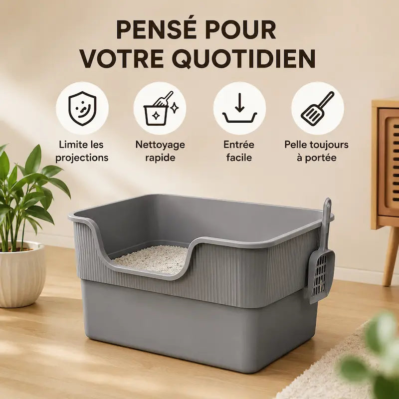 Bac Litière XXL Grand Chat - Confort et Propreté