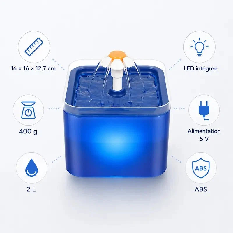 Fontaine à Eau LED pour Chat - Hydratation Nocturne