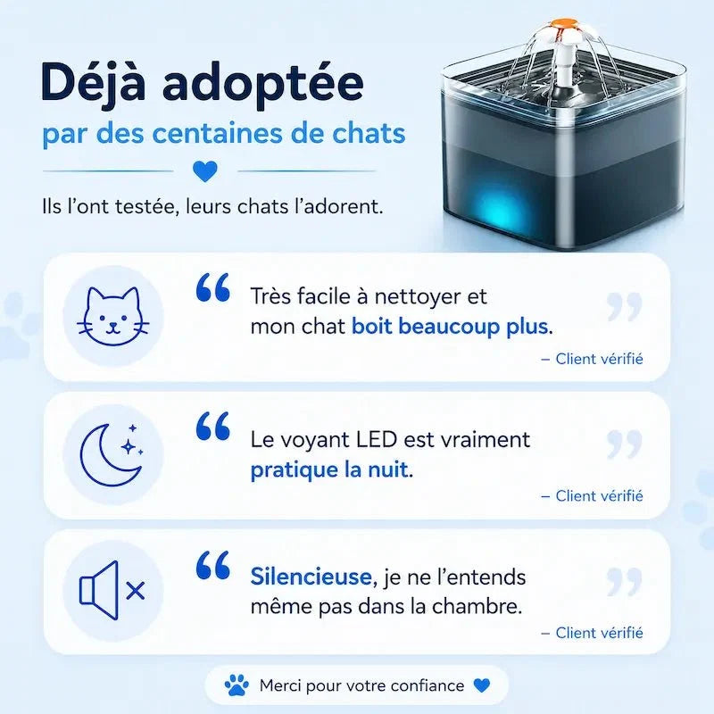 Fontaine à Eau LED pour Chat - Hydratation Nocturne