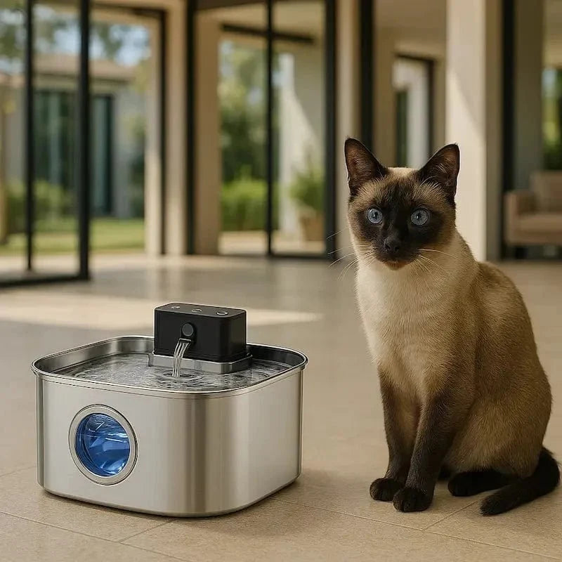 Fontaine à Eau Inox Sans Fil pour Chat 3,2L
