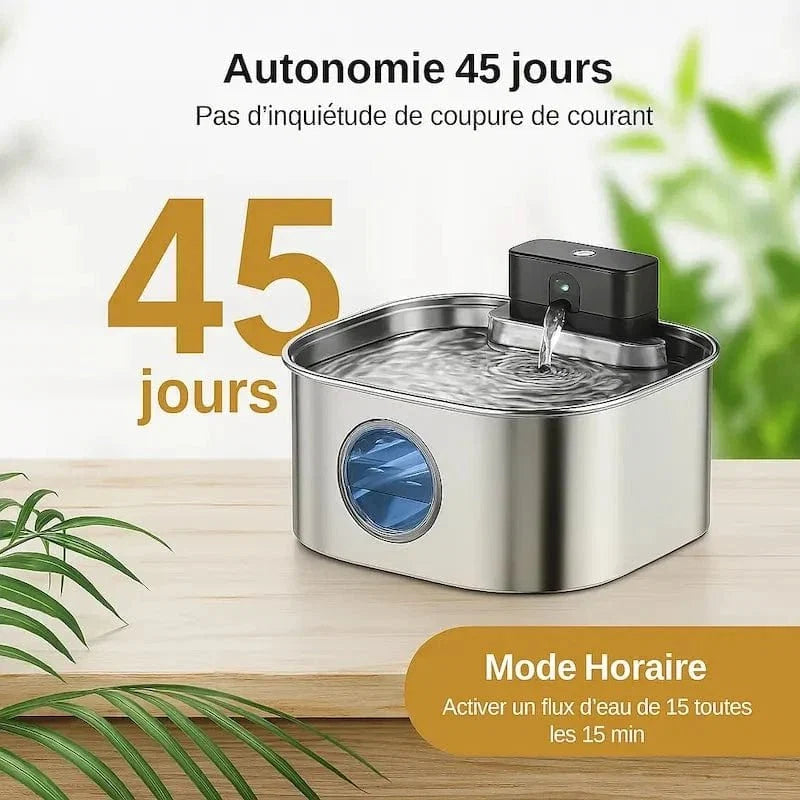 Fontaine à Eau Inox Sans Fil pour Chat 3,2L
