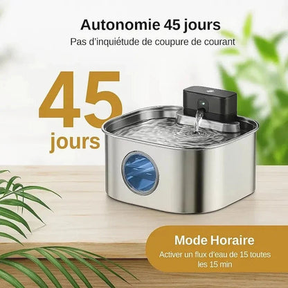 Fontaine à Eau Inox Sans Fil pour Chat 3,2L