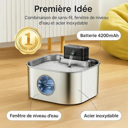 Fontaine à Eau Inox Sans Fil pour Chat 3,2L