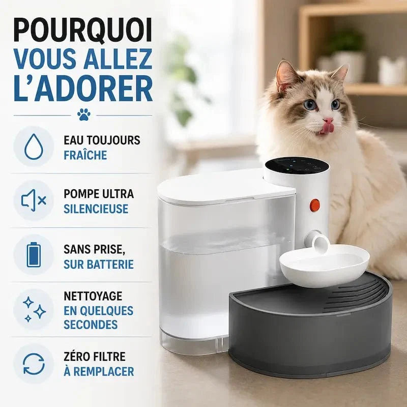 Fontaine à Eau Chat 3L Sans Fil - Longue Autonomie