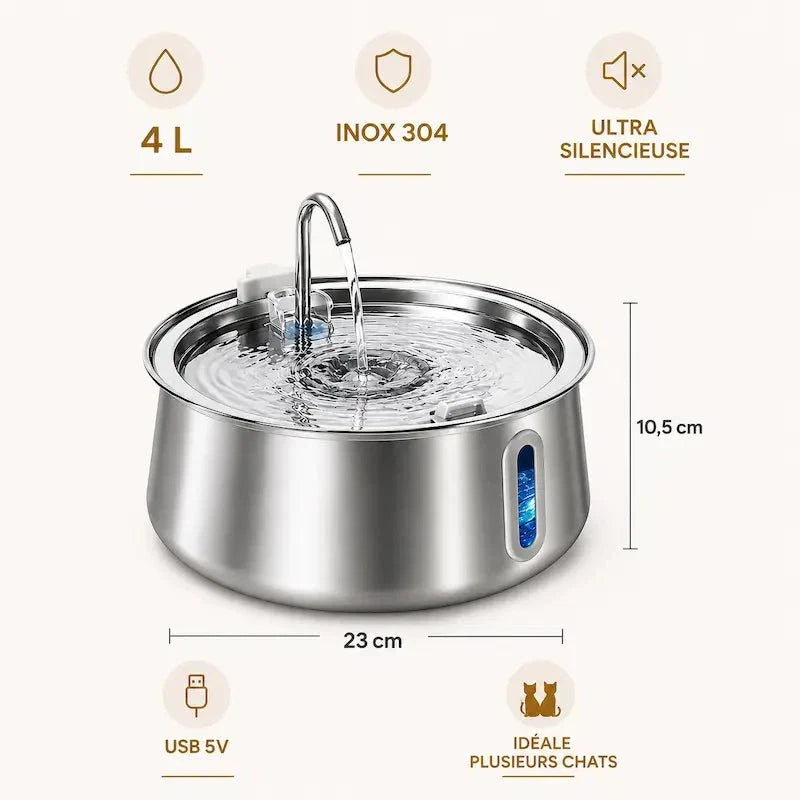 Fontaine à Eau Chat Inox 4L - Hydratation Optimale