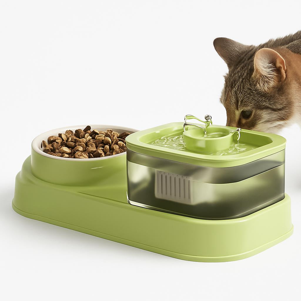 Fontaine à Eau et Croquettes Chat 2-en-1 Pratique