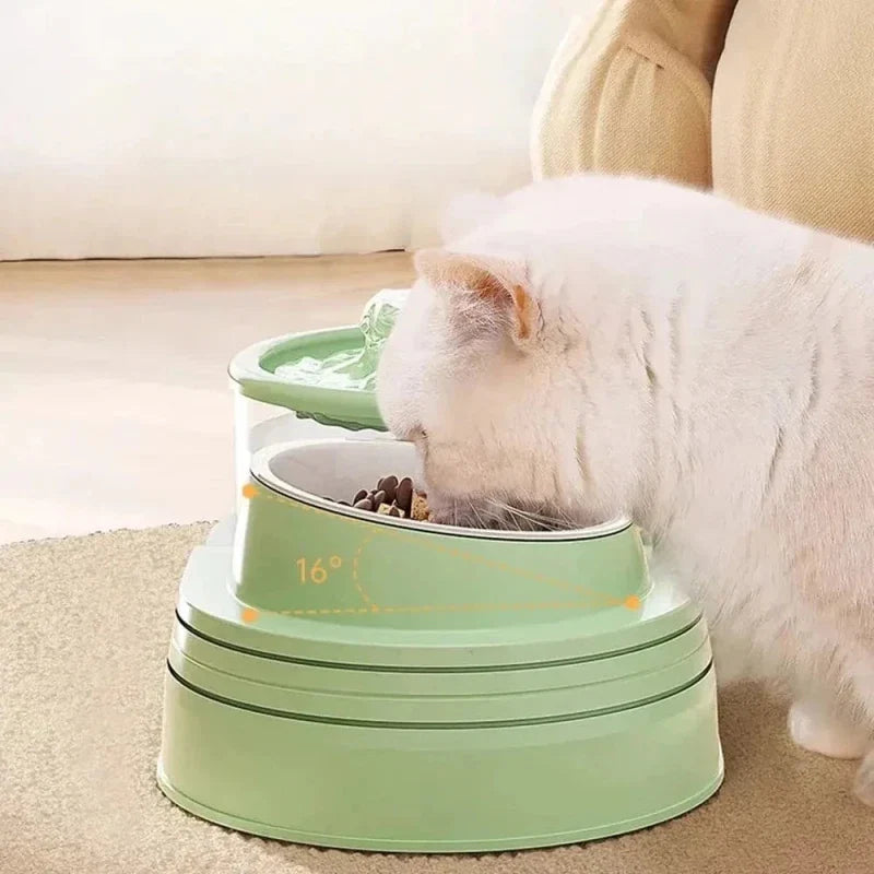 Fontaine à Eau et Croquettes Chat 2-en-1 Pratique