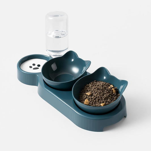Gamelle Double Inclinée Chat + Distributeur d'Eau