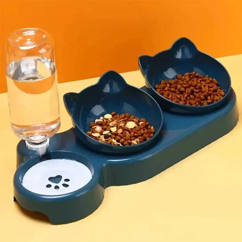 Gamelle Double Inclinée Chat + Distributeur d'Eau