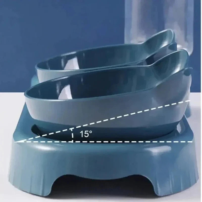 Gamelle Double Inclinée Chat + Distributeur d'Eau