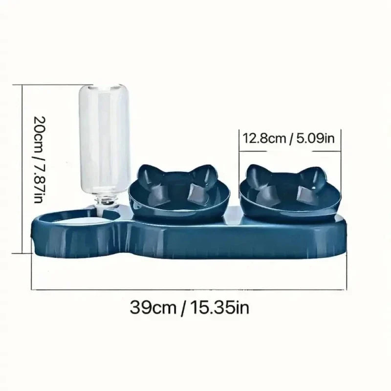 Gamelle Double Inclinée Chat + Distributeur d'Eau